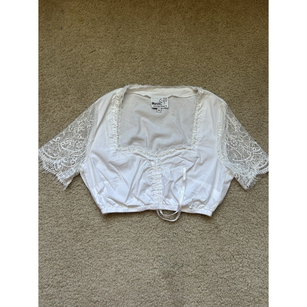MarJo Trachten German Dirndl Blouse White Lace Cottagecore Oktoberfest Small